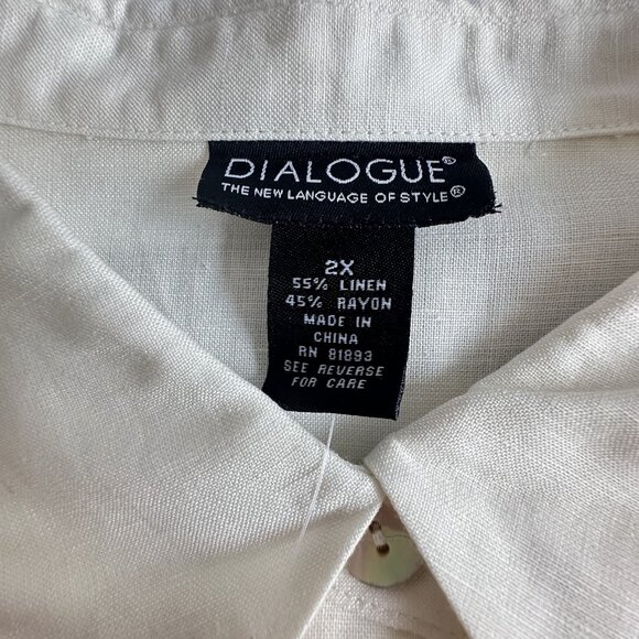 Dialogue Shirt Womens 2X Ivory Button Up Linen Blend L/S Oversized Lagenlook NWT - Picture 6 of 9